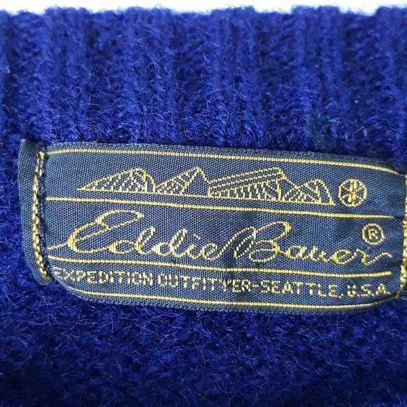 Eddie Bauer Men's Blue Shetland Wool Sweater XL Grandpacore Fisherman - Picture 3 of 5